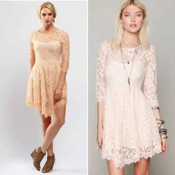 Free People | Dresses | Free People Floral Mesh Lace Overlay 34 Sleeve Dress  | Poshmark
